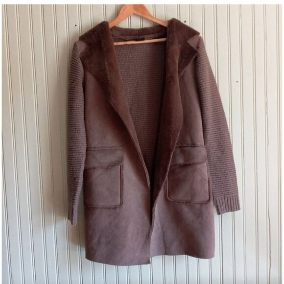Love Token Harlow Faux Fur Knit Cardigan M Luxe Soft Neutral Winter Fall - Picture 6 of 6